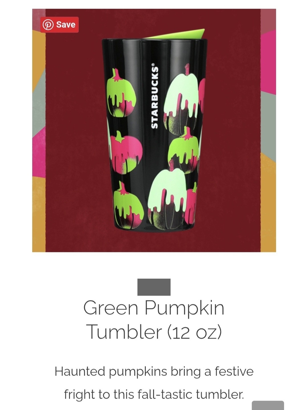 Starbucks 2023 Green Pumpkin Tumbler (12 oz) Glow In The Dark